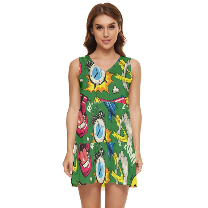 Cartoon Pattern Tiered Sleeveless Mini Dress