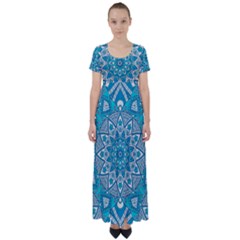 Mandala Blue High Waist Short Sleeve Maxi Dress by zappwaits