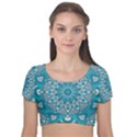 Mandala Blue Velvet Short Sleeve Crop Top  View1