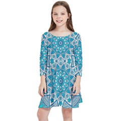 Mandala Blue Kids  Quarter Sleeve Skater Dress by zappwaits