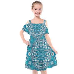 Mandala Blue Kids  Cut Out Shoulders Chiffon Dress by zappwaits