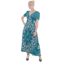 Mandala Blue Button Up Short Sleeve Maxi Dress by zappwaits