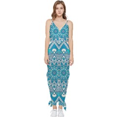 Mandala Blue Sleeveless Tie Ankle Chiffon Jumpsuit by zappwaits