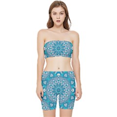 Mandala Blue Stretch Shorts And Tube Top Set