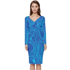 Abstract-pattern-art-desktop-shape Long Sleeve V-Neck Bodycon Dress 