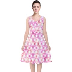 Traditional-patterns V-neck Midi Sleeveless Dress  by nateshop