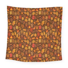 Pattern-orange,seamles,chrismast Square Tapestry (large) by nateshop