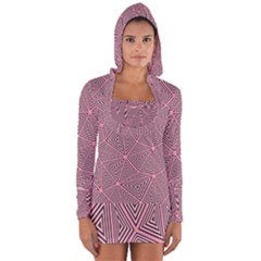 Triangle-line Pink Long Sleeve Hooded T-shirt by nateshop