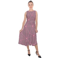 Triangle-line Pink Midi Tie-back Chiffon Dress by nateshop