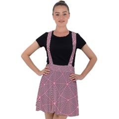 Triangle-line Pink Velvet Suspender Skater Skirt