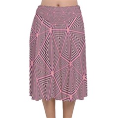 Triangle-line Pink Velvet Flared Midi Skirt by nateshop