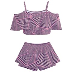 Triangle-line Pink Kids  Off Shoulder Skirt Bikini by nateshop