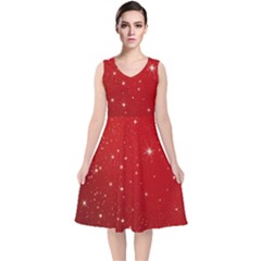 Stars-red Chrismast V-neck Midi Sleeveless Dress  by nateshop