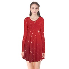 Stars-red Chrismast Long Sleeve V-neck Flare Dress by nateshop