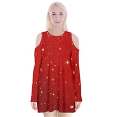 Stars-red Chrismast Velvet Long Sleeve Shoulder Cutout Dress