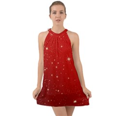 Stars-red Chrismast Halter Tie Back Chiffon Dress by nateshop