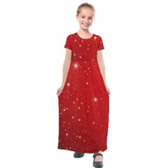 Stars-red Chrismast Kids  Short Sleeve Maxi Dress by nateshop