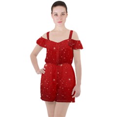 Stars-red Chrismast Ruffle Cut Out Chiffon Playsuit by nateshop