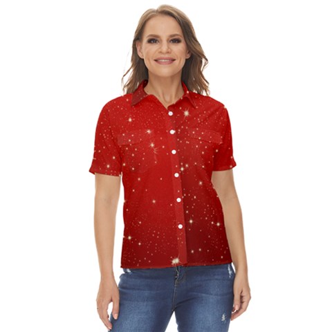 Stars-red Chrismast Women s Short Sleeve Double Pocket Shirt by nateshop