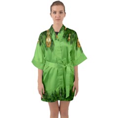 New-year-green Half Sleeve Satin Kimono  by nateshop