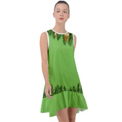 New-year-green Frill Swing Dress by nateshop