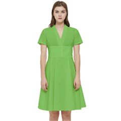 New-year-green Short Sleeve Waist Detail Dress by nateshop