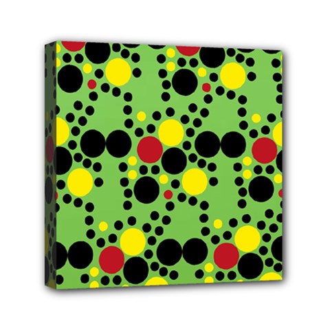 Pattern-polka Green Yelow Black Mini Canvas 6  X 6  (stretched) by nateshop