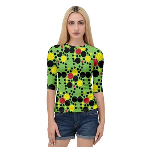 Pattern-polka Green Yelow Black Quarter Sleeve Raglan Tee by nateshop