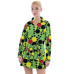 Pattern-polka Green Yelow Black Women s Long Sleeve Casual Dress