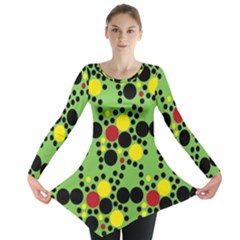 Pattern-polka Green Yelow Black Long Sleeve Tunic  by nateshop