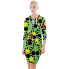 Pattern-polka Green Yelow Black Quarter Sleeve Hood Bodycon Dress by nateshop