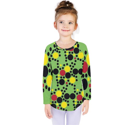 Pattern-polka Green Yelow Black Kids  Long Sleeve Tee by nateshop