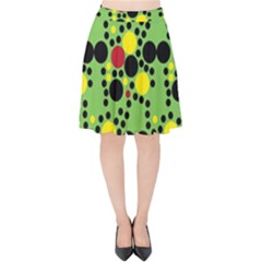 Pattern-polka Green Yelow Black Velvet High Waist Skirt by nateshop