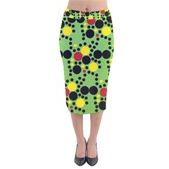 Pattern-polka Green Yelow Black Velvet Midi Pencil Skirt by nateshop