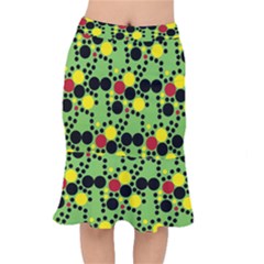 Pattern-polka Green Yelow Black Short Mermaid Skirt by nateshop