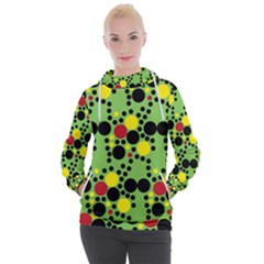 Pattern-polka Green Yelow Black Women s Hooded Pullover