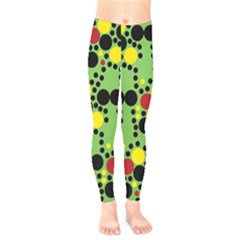 Pattern-polka Green Yelow Black Kids  Leggings by nateshop