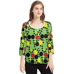 Pattern-polka Green Yelow Black Chiffon Quarter Sleeve Blouse by nateshop