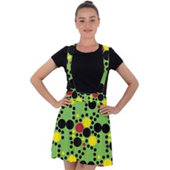 Pattern-polka Green Yelow Black Velvet Suspender Skater Skirt by nateshop