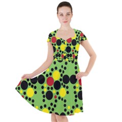 Pattern-polka Green Yelow Black Cap Sleeve Midi Dress by nateshop