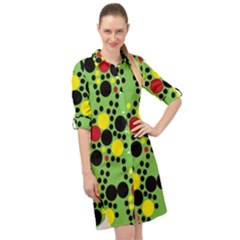 Pattern-polka Green Yelow Black Long Sleeve Mini Shirt Dress by nateshop