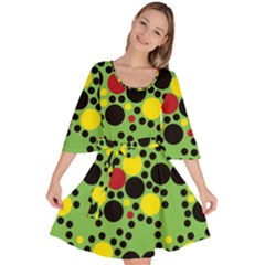 Pattern-polka Green Yelow Black Velour Kimono Dress by nateshop