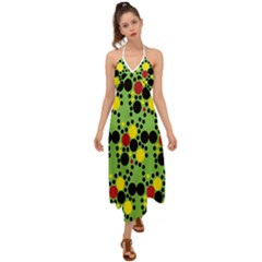 Pattern-polka Green Yelow Black Halter Tie Back Dress  by nateshop