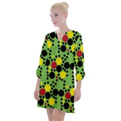 Pattern-polka Green Yelow Black Open Neck Shift Dress by nateshop