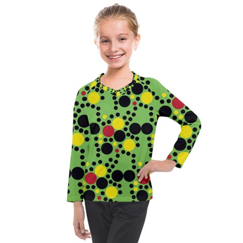 Pattern-polka Green Yelow Black Kids  Long Mesh Tee by nateshop