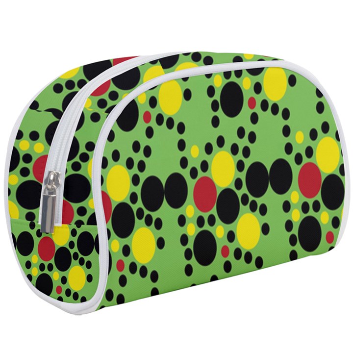 Pattern-polka Green Yelow Black Make Up Case (Large)