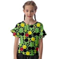 Pattern-polka Green Yelow Black Kids  Cut Out Flutter Sleeves by nateshop