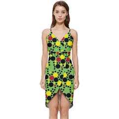 Pattern-polka Green Yelow Black Wrap Frill Dress by nateshop