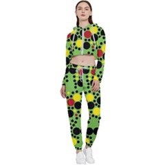 Pattern-polka Green Yelow Black Cropped Zip Up Lounge Set by nateshop