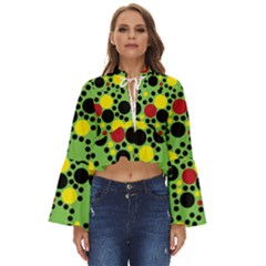 Pattern-polka Green Yelow Black Boho Long Bell Sleeve Top